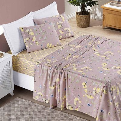 Jogo De Cama Lençol Casal Queen 04 Peças Microfibra Estampada Ayla - Lavanda Floral