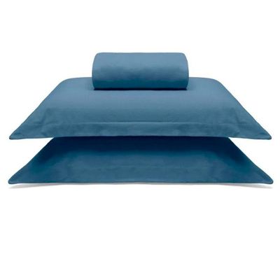 Jogo De Cama Solteiro Malha Liso 2 Peças Image Azul Marinho