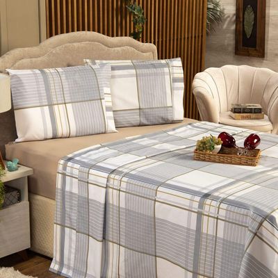 Jogo De Cama Estampado Ravena Caqui Casal Padrão 04 Peças