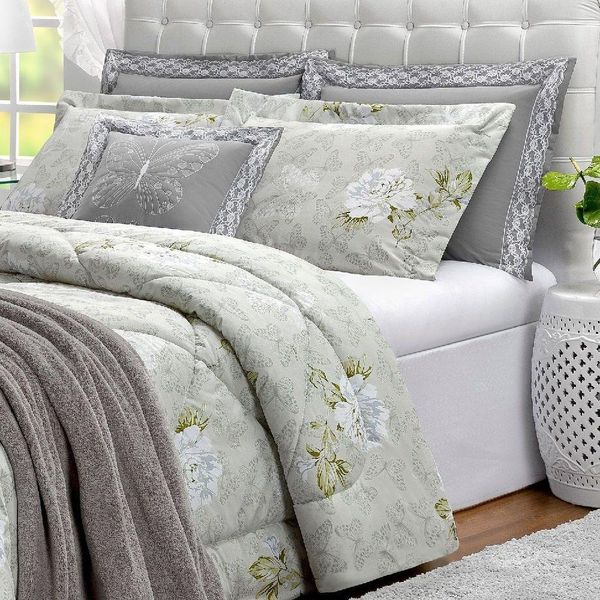 Edredom Queen Butterfly Micropercal 7 Peças Cinza