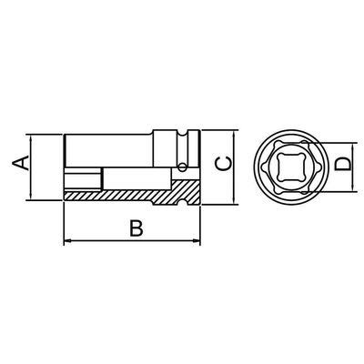 Soquete De Impacto Sextavado Longo Em Aço Cromo Molibdênio 38 Mm - Encaixe 3/4'' Pro