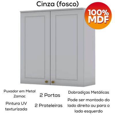 Armario Aereo 2 Portas Mdf 80 Cm Americana C356 Cinza Henn