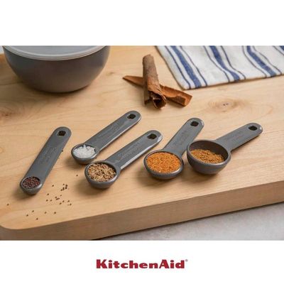 Jogo 4 Xícaras E 5 Colheres Medidoras Luxo Cinza Kitchenaid