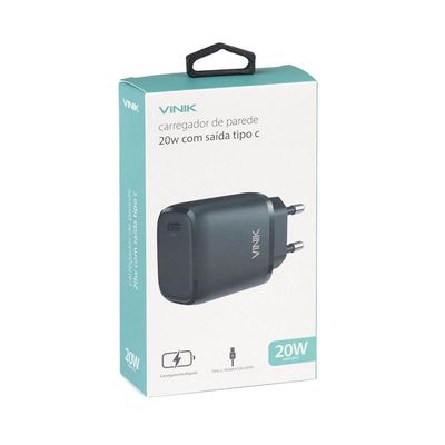Carregador De Parede 20w Com 1 Saida Tipo C 12v 1.67a Preto