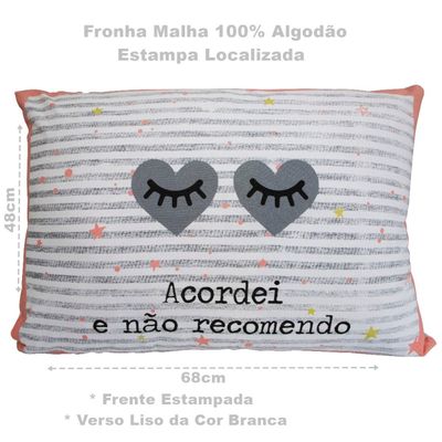 Fronha Portallar Malha 100% Algodão Estampa Localizada Acordei 48cmx68cm Branco