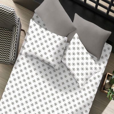 Jogo de Cama Casal Portallar Elegance Percal 150 fios 100% Algodão Estampado Ana 3 Peças Branco