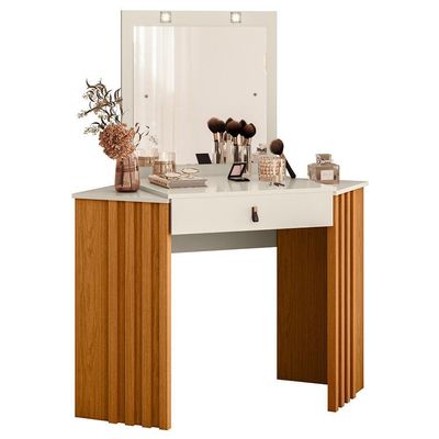 Penteadeira Camarim De Canto Com Espelho 1 Gaveta Glitter Cinamomo-off White - Albatroz