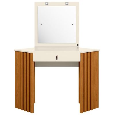 Penteadeira Camarim De Canto Com Espelho 1 Gaveta Glitter Cinamomo-off White - Albatroz