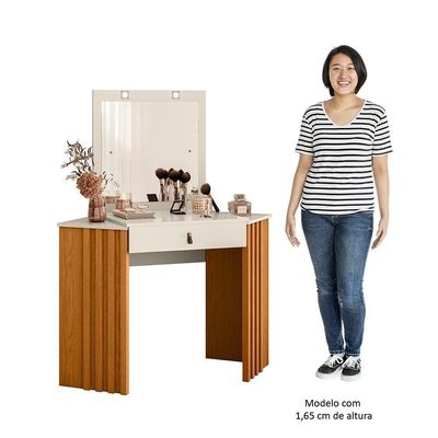 Penteadeira Camarim De Canto Com Espelho 1 Gaveta Glitter Cinamomo-off White - Albatroz