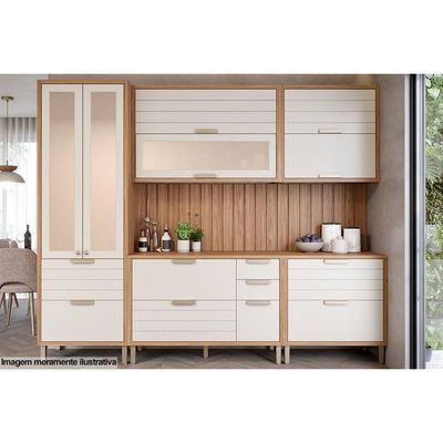 Armário De Cozinha Modulado Eloise 2 Portas Basculante C/ Vidro Reflecta 120cm Freijo/titanium - Mgm