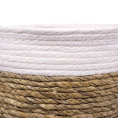 Cesta De Fibra Natural Seagrass Listrado Branco 23x30x30 Cm