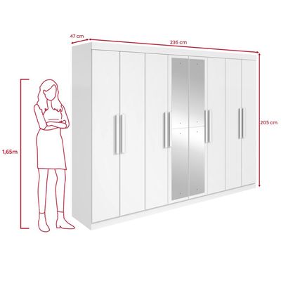 Guarda-roupa Casal Easy Slim 8 Portas Com Espelho Branco