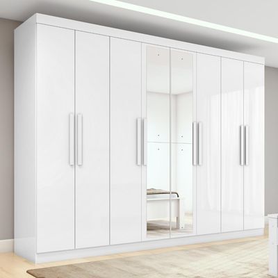 Guarda-roupa Casal Easy Slim 8 Portas Com Espelho Branco