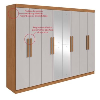 Guarda-roupa Casal Easy Slim 8 Portas Com Espelho Amendoa Clean/Off White