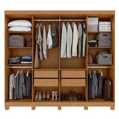 Guarda-roupa Casal Easy Slim 8 Portas Com Espelho e Pés Amendoa Clean/Off White