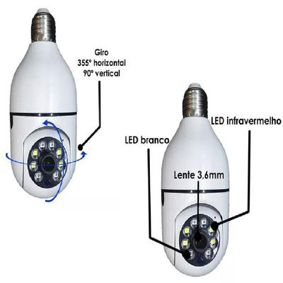 Camera Ip Segurança Tipo Lâmpada Giratoria Wifi Vigilância HD 1080p