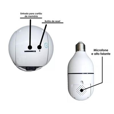 Camera Ip Segurança Tipo Lâmpada Giratoria Wifi Vigilância HD 1080p
