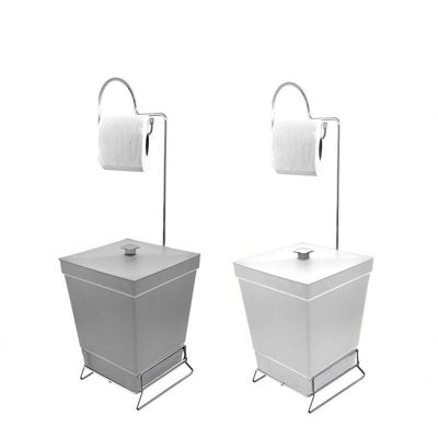 Kit 2 Lixeiras Com Suporte De Papel Higiênico - Stolf Branco + Cinza