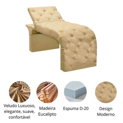 Maca Estofada Estética Cílios Regulável Spa Veludo Eloísa Bege