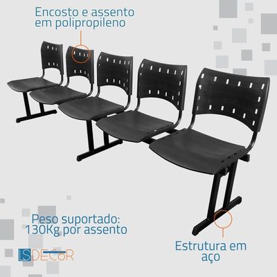 Cadeira Iso Pp Rp Longarina 5 Lugares Color Azul