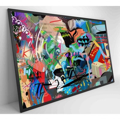 Quadro Pintura De Rua Multicolorida Aleatória Medidas 120x80 Cm Impressão Tecido Canvas