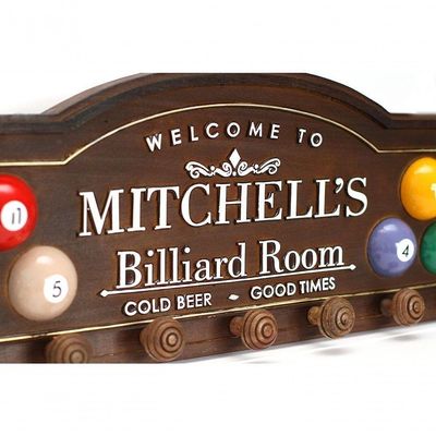 Placa Decorativa Suporte Canecos, Cabide Mitchell´s Billiard