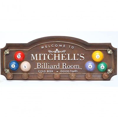 Placa Decorativa Suporte Canecos, Cabide Mitchell´s Billiard
