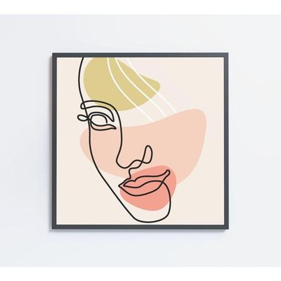 Quadro Feminino Silhueta Face Artística Contínua Medidas 80x80 Cm Impressão Vidro Acrílico