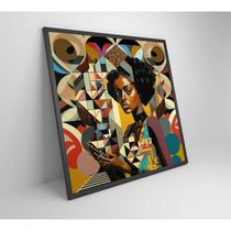 Quadro Ilustração Afro Feminino Medidas 80x80 Cm Impressão Tecido Canvas