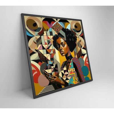 Quadro Ilustração Afro Feminino Medidas 80x80 Cm Impressão Tecido Canvas