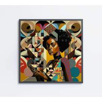 Quadro Ilustração Afro Feminino Medidas 80x80 Cm Impressão Tecido Canvas