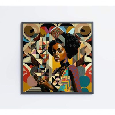 Quadro Ilustração Afro Feminino Medidas 80x80 Cm Impressão Tecido Canvas