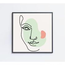 Quadro Feminino Silhueta Meia Face Artística Contínua Medidas 40x40 Cm Impressão Vidro Acrílico