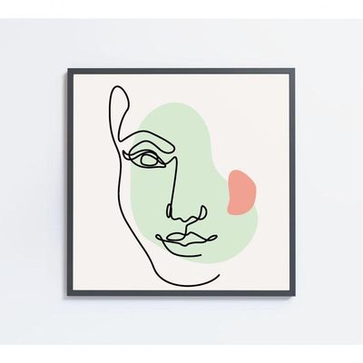 Quadro Feminino Silhueta Meia Face Artística Contínua Medidas 40x40 Cm Impressão Vidro Acrílico