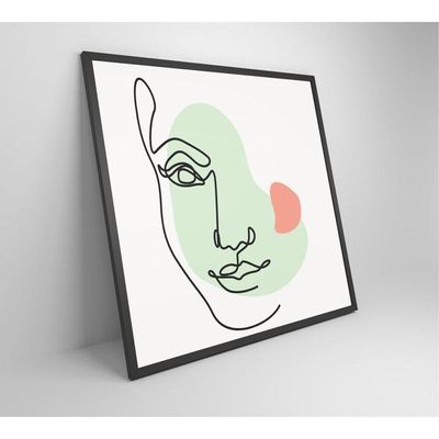 Quadro Feminino Silhueta Meia Face Artística Contínua Medidas 40x40 Cm Impressão Vidro Acrílico