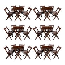 Kit 6 Conjuntos Mesa Dobrável 70x70cm Para Bar Com 4 Cadeiras Em Madeira Maciça - Imbuia - Marrom