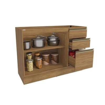 Balcão De Pia Celeste Kappesberg 100% Mdf 2 Portas 3 Gavetas Nogueira 120cm