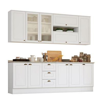 Cozinha Completa Americana 7 Peças Branco Com Aéreo Vidro - Móveis Henn Branco