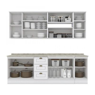 Cozinha Completa Americana 7 Peças Branco Com Aéreo Vidro - Móveis Henn Branco