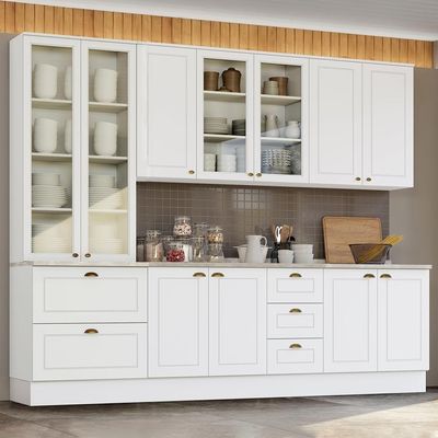Cozinha Completa Americana 5 Peças Branco Com Cristaleira - Móveis Henn Branco
