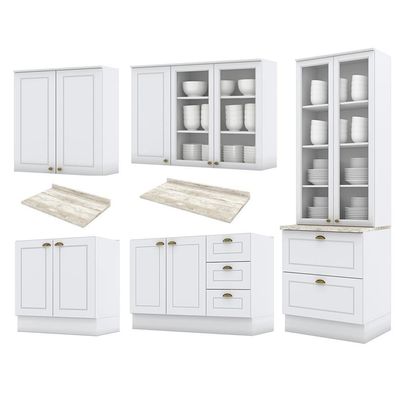 Cozinha Completa Americana 5 Peças Branco Com Cristaleira - Móveis Henn Branco