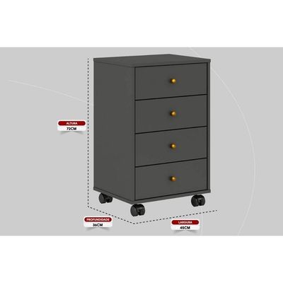 Mesa Cabeceira Presence Com 4 Gavetas Amendola Touch Grafito Demóbile