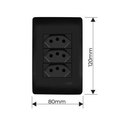 Tomada Tripla Fame Habitat Black 2p+t 10a Com Placa 4x2 Preta