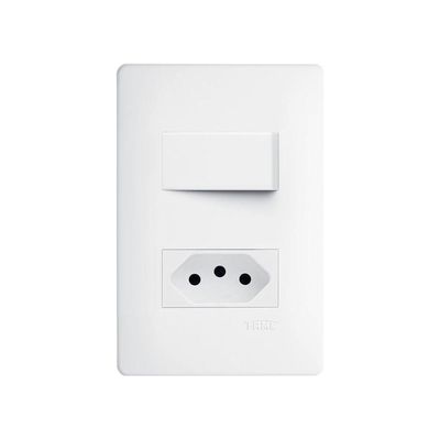 Interruptor Simples E Tomada 2p+t 10a Fame Habitat Com Placa 4x2 Branco