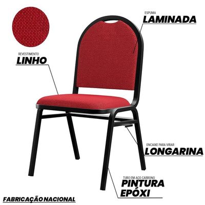 Kit 4 Cadeiras Hoteleiras Auditório Empilhável Linho M23 Vermelho - Mpozenato