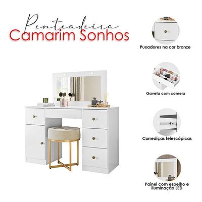 Penteadeira Camarim Ambiente Sonhos Branco Brilho - Moval