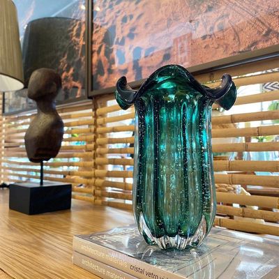 Vaso Murano Vidro Italy Verde Esmeralda 19x24cm Wolff