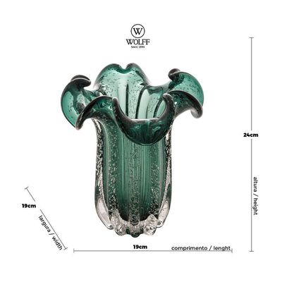 Vaso Murano Vidro Italy Verde Esmeralda 19x24cm Wolff