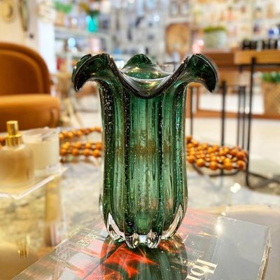 Vaso Murano Vidro Italy Verde Esmeralda 19x24cm Wolff
