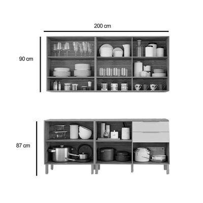 Kit Cozinha Completa 6 Peças Divina (2Aéreos+2Balcões+2Complementos) CZ009 Freijo/Off White - MGM